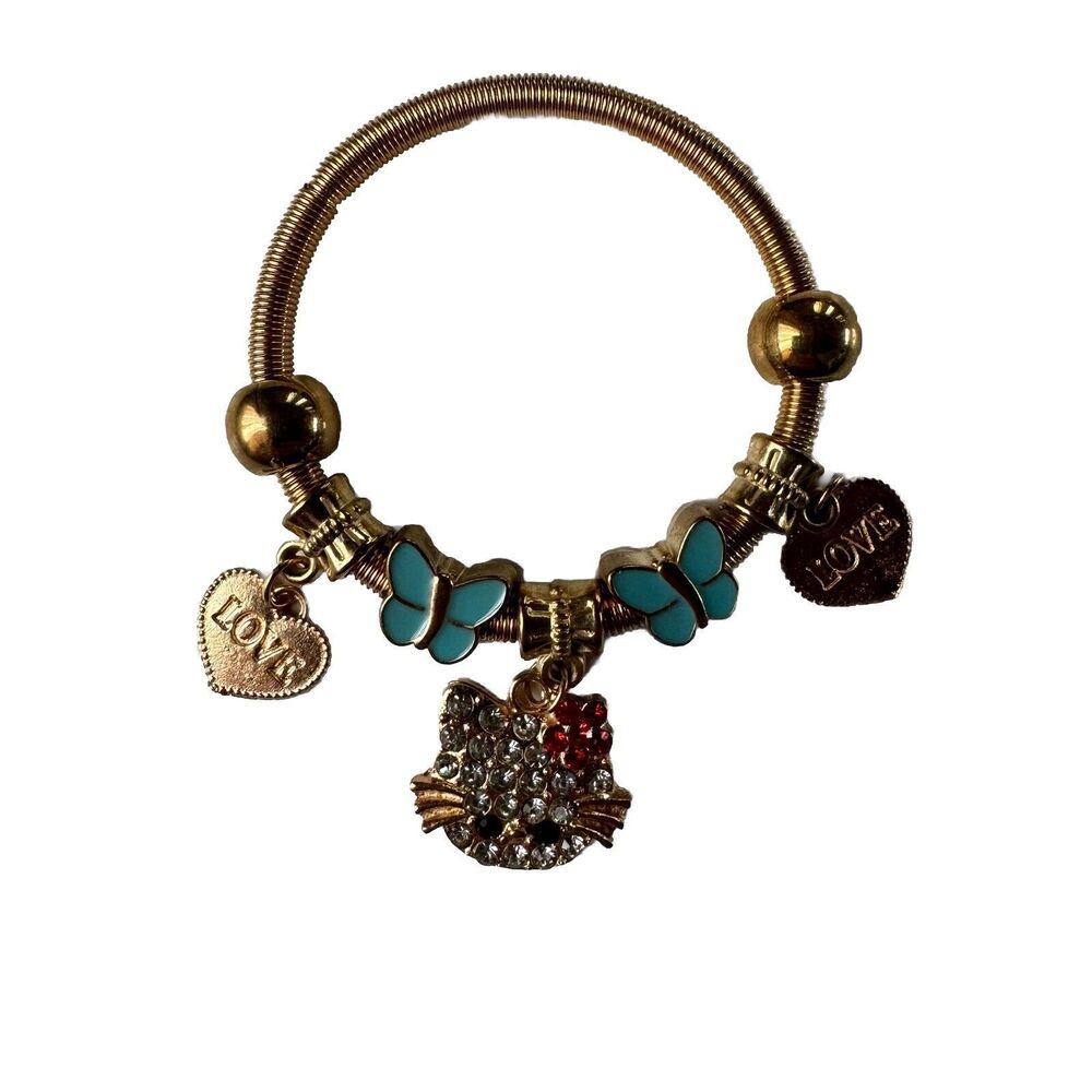 hello kitty kids charm Gold Tone Blue Butterflies bracelet